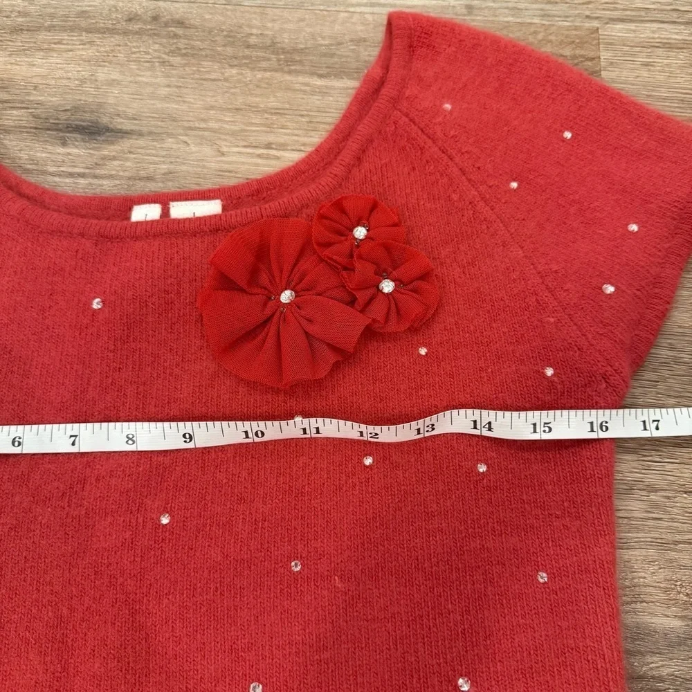 Vtg Cropped Sweater Women’s M Red Rabbit Angora Wool Rhinestones Flower Y2K - Picture 5 of 7